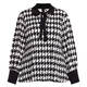 Yoek Houndstooth Tie Neck Tunic Black and White 